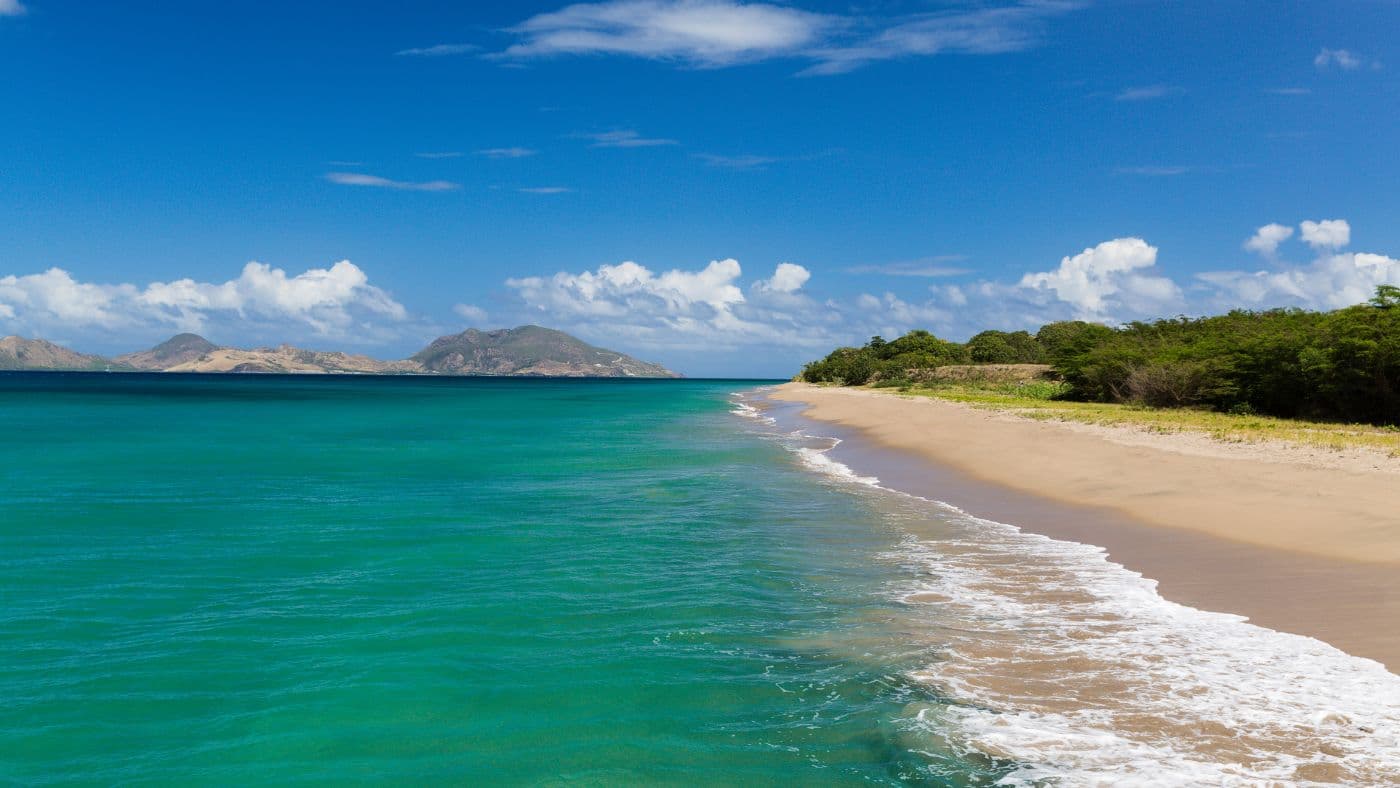 St Kitts and The Narrows from Nevis and the Beach