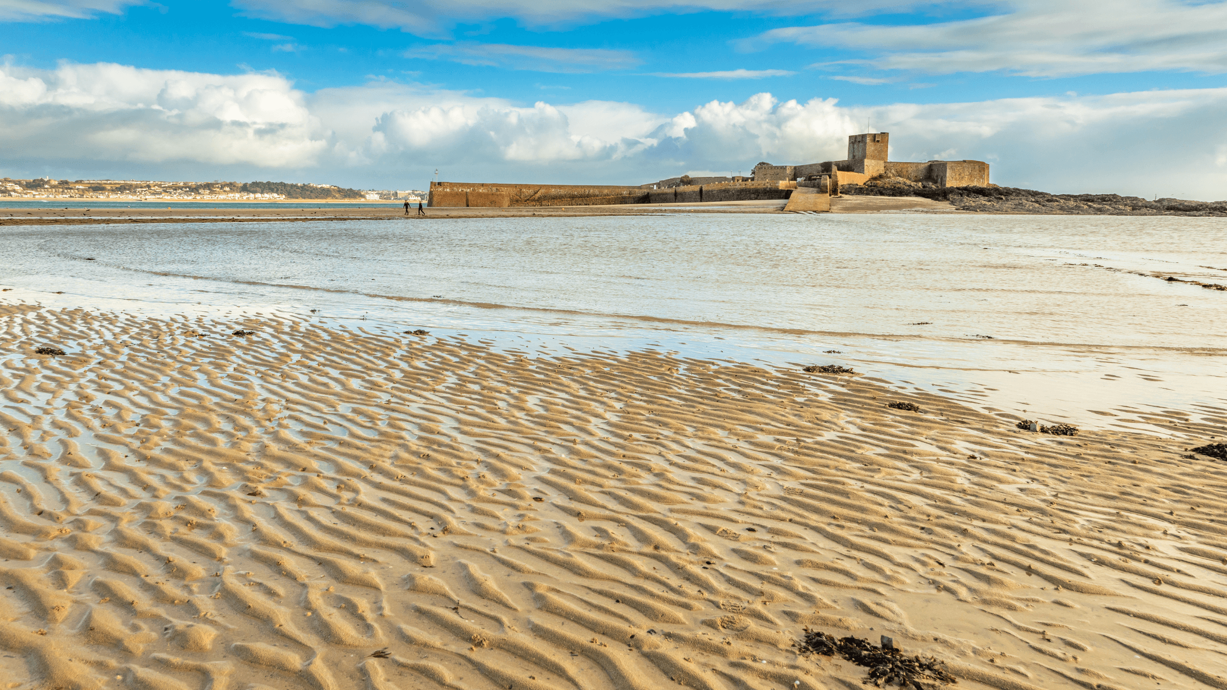 Saint Aubin Fort in a low tide waters, La Manche channel, bailiwick of Jersey, Channel Islands