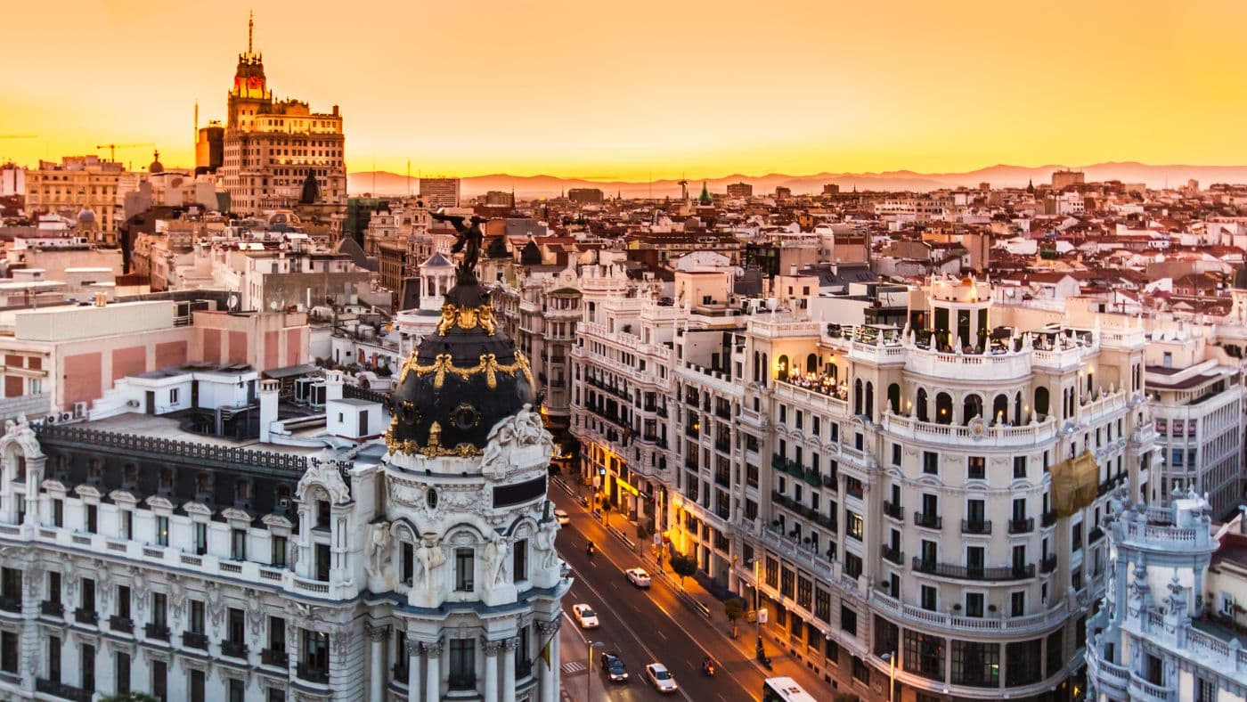 Panoramic View of Gran via, Madrid, Spain